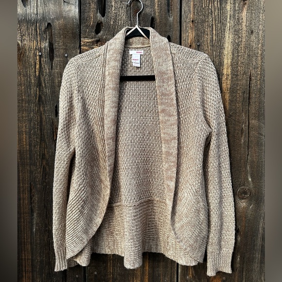 Bongo Tan/Cream Open Knit Sweater Neutral Long Sleeve Cardigan - Picture 1 of 7